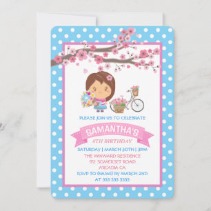Invitation Kawaii Spring Cherry Blossoms Fête d'anniversaire