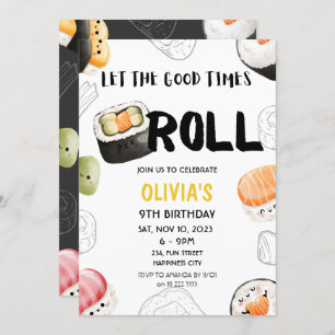 Invitation Kawaii Sushi Good Times Roll Kids Adulte Anniversa