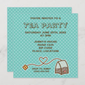 Invitation Kawaii Tea Bag Tea Party (Devant / Derrière)
