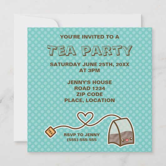 Invitation Kawaii Tea Bag Tea Party (Devant)
