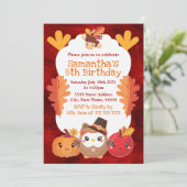 Invitation Kawaii Thanksgiving Owl Citrouille Apple Anniversa (Debout devant)