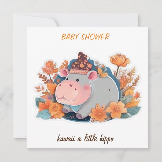 invitation kawaii un petit baby shower hippo (Devant)