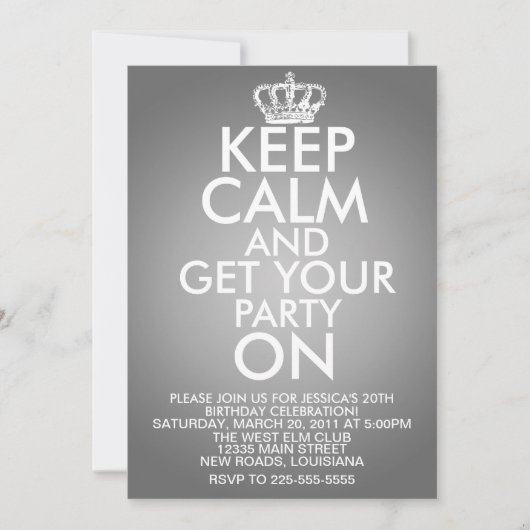 Invitation Keep Calm Birthday (Devant)
