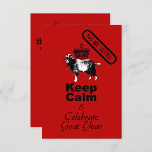Invitation Keep Calm Celebrate Chinese New Year Goat  (Devant / Derrière)