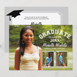 Invitation Keepsaké 3 Photo Modern Text Overlay Graduation