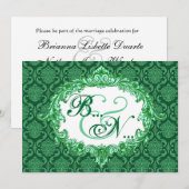 Invitation Kelly Green Damask Monogramme Mariage Modèle (Devant / Derrière)
