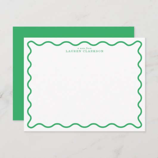 Invitation Kelly Green Modern Wavy Border Note Card (Devant / Derrière)