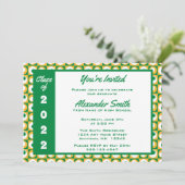 Invitation Kelly Green White Gold Carré Dot Graduation Party (Debout devant)