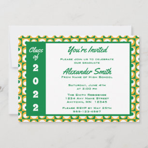 Invitation Kelly Green White Gold Carré Dot Graduation Party