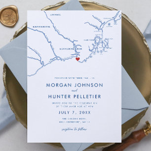 Invitation Kennebunkport Elegant Marine Bleu Minimaliste Mari