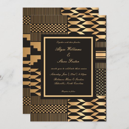 Invitation Kente noir et or (Devant / Derrière)