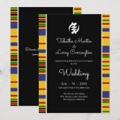 Invitation Kente Stripes, Gye Nyame, Mariage noir blanc (Devant / Derrière)