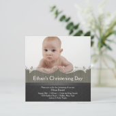 Invitation Khaki Green Black Boys Photo Christening (Debout devant)