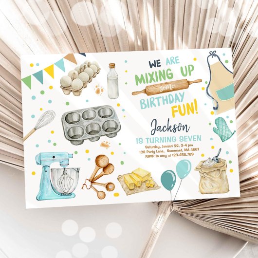 Invitation Kids Cooking Birthday Boy Kitchen Baking Chef