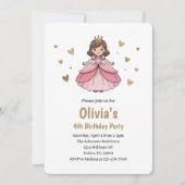 Invitation Kids Cute Gold Pink Princess Birthday (Devant)