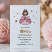 Invitation Kids Cute Gold Pink Princess Birthday