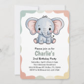 Invitation Kids Cute Green Elephant 2nd Birthday Party (Devant)