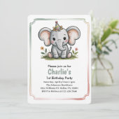 Invitation Kids Cute Green Elephant Birthday Party (Debout devant)
