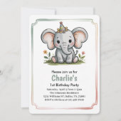 Invitation Kids Cute Green Elephant Birthday Party (Devant)