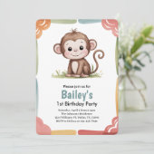 Invitation Kids Cute Monkey Jungle Birthday Party (Debout devant)