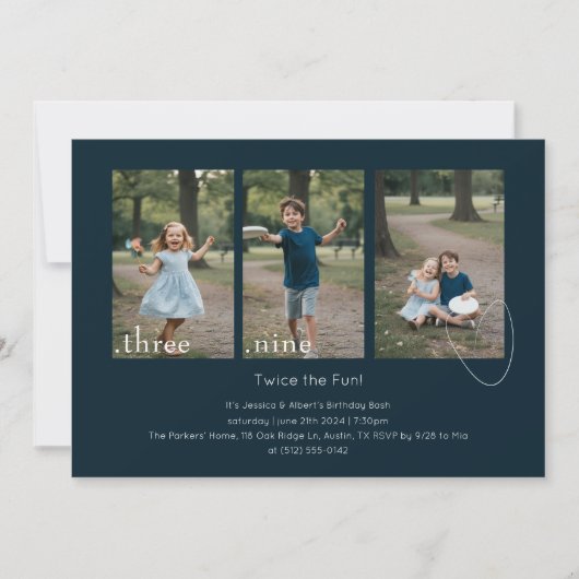 Invitation Kids Photo Collage Sibling Joint Birthday Party (Devant)