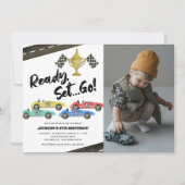 Invitation Kids Race Car Any Age Birthday Photo (Devant)