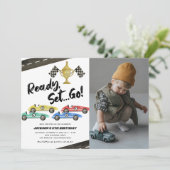 Invitation Kids Race Car Any Age Birthday Photo (Debout devant)