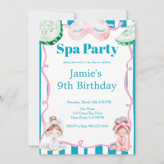Invitation Kids Spa Party Birthday (Devant)