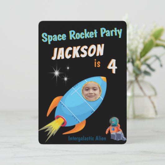 Invitation Kids Space Rocket Anniversaire (Debout devant)