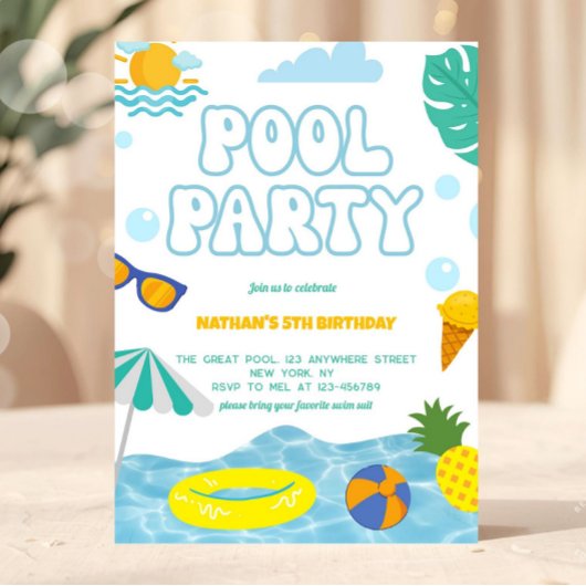 Invitation Kids Summer Fun Pool Party Birthday