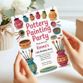 Invitation Kids Watercolor Pottery Painting Birthday Party