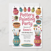 Invitation Kids Watercolor Pottery Painting Birthday Party (Devant)