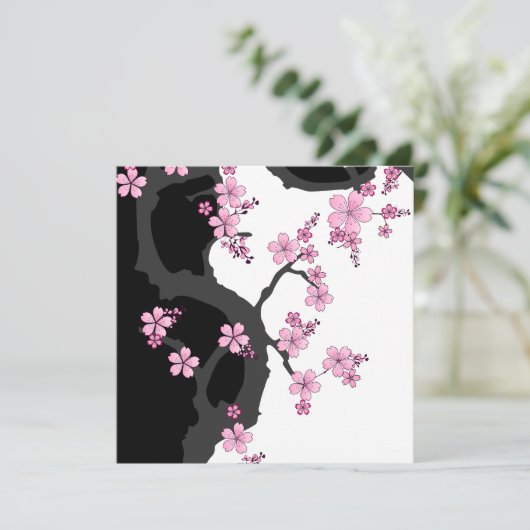 Invitation Kimono japonais noir et blanc Sakura pierre (Debout devant)