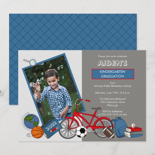 Invitation Kindergarten Photo Boy Graduation Party (Devant / Derrière)