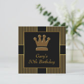 Invitation King Crown Mans Black Gold fête d'anniversaire (Debout devant)