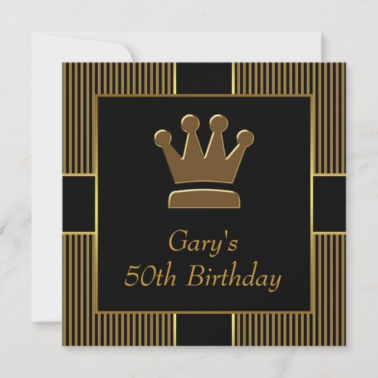 Invitation King Crown Mans Black Gold fête d'anniversaire (Devant)