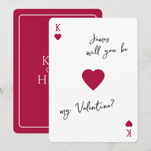 Invitation King of my Heart Valentines Card Be My Valentine (Devant / Derrière)