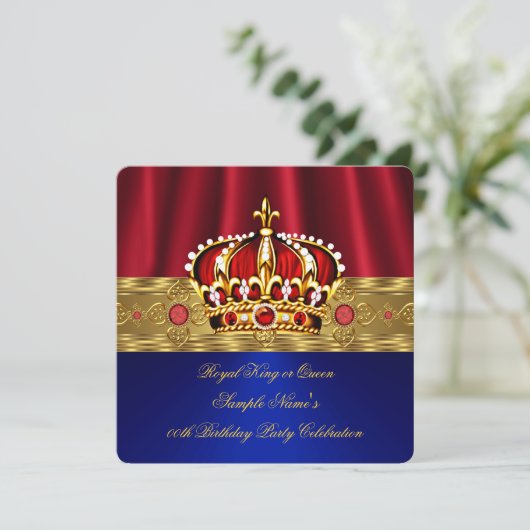 Invitation King Queen Red Crown Royal Blue Gold Anniversaire (Debout devant)