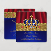 Invitation King Queen Red Crown Royal Blue Gold Anniversaire (Devant / Derrière)