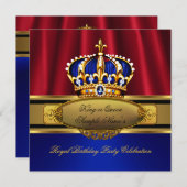 Invitation King Queen Red Royal Blue Gold fête d'anniversaire (Devant / Derrière)
