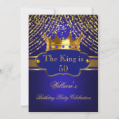 Invitation King Royal Blue Gold Crown Hommes de fête d'annive (Devant)