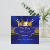 Invitation King Royal Blue Gold Fête d'anniversaire Mens Mans (Debout devant)