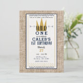 Invitation King Wild ONE Thème Gold Crown 1st Birthday Party (Debout devant)
