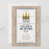 Invitation King Wild Thing Gold Crown Burlap Party Photo (Devant)