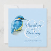 Invitation Kingfisher oiseau bleu et blanc carré mariage (Devant)