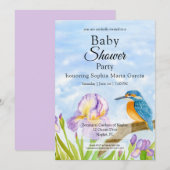 Invitation  Kingfisher with Purple Irises Baby Shower (Devant / Derrière)