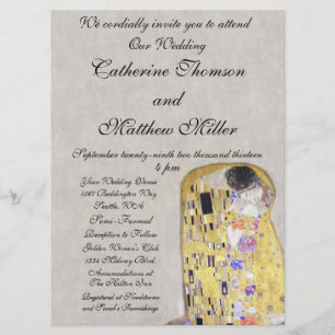 Invitation Kiss by Klimt Mariage White Gold Art Nouveau