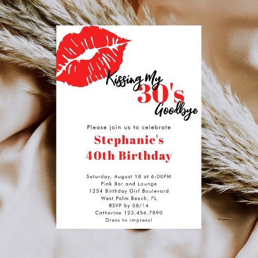 Invitation Kissing my 30s Goodbye Red & Black 40th Birthday