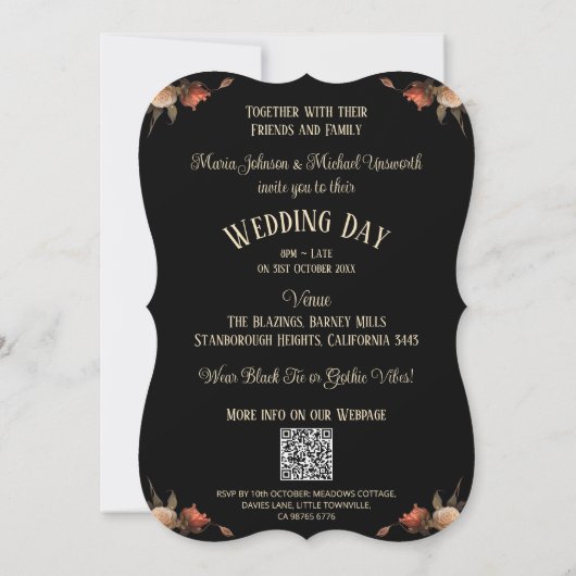 Invitation Kissing Skeletons RSVP Mariage gothique (Dos)