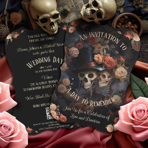 Invitation Kissing Skeletons RSVP Mariage gothique